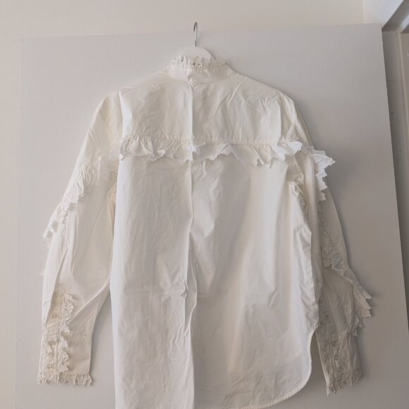 Elegant White Ruffled Shirt Size S - Picture 2 of 2